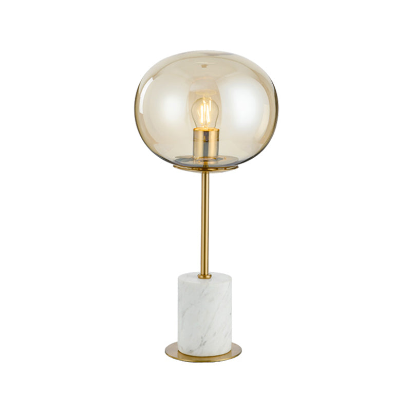 Oval Clear Glass Night Light Minimalist 1 Bulb Brass and White Table Lighting with Cylinder Marble Base Clearhalo 'Lamps' 'Table Lamps' Lighting' 1983767