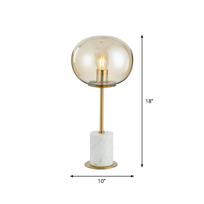 Oval Clear Glass Night Light Minimalist 1 Bulb Brass and White Table Lighting with Cylinder Marble Base Clearhalo 'Lamps' 'Table Lamps' Lighting' 1983768