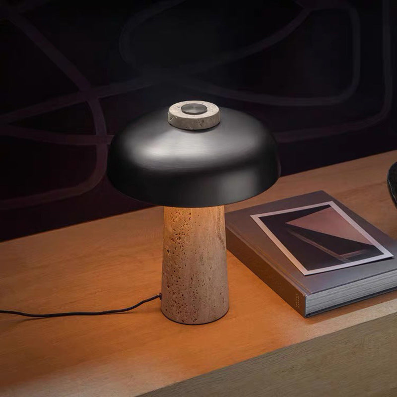 Minimalist Mushroom Shaped Nightstand Light Stone 1 Head Bedroom Table Lamp in Black and Beige Black Clearhalo 'Lamps' 'Table Lamps' Lighting' 1983778