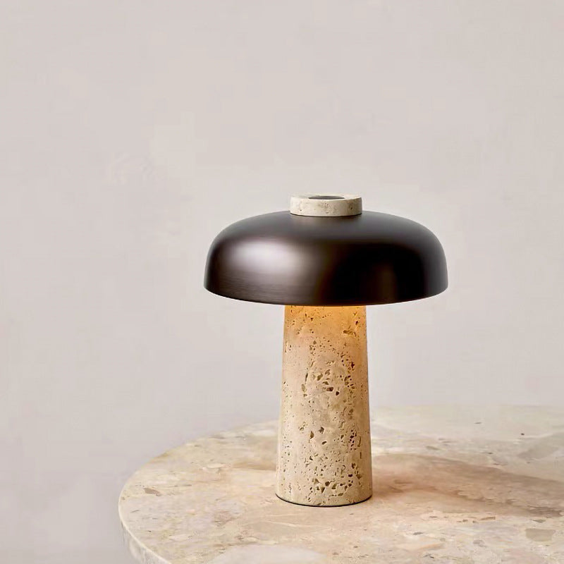 Minimalist Mushroom Shaped Nightstand Light Stone 1 Head Bedroom Table Lamp in Black and Beige Clearhalo 'Lamps' 'Table Lamps' Lighting' 1983779