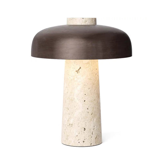 Minimalist Mushroom Shaped Nightstand Light Stone 1 Head Bedroom Table Lamp in Black and Beige - Clearhalo - 'Lamps' - 'Table Lamps' - Lighting' - 1983781