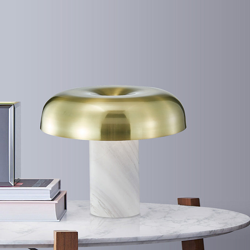 Mushroom Table Stand Light Minimalist Marble 1-Light White and Bronze Finish Night Lamp White Clearhalo 'Lamps' 'Table Lamps' Lighting' 1983783