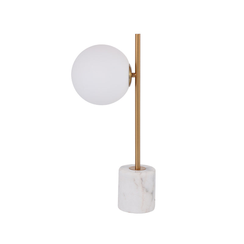 White Glass Ball Night Lamp Simple Single-Bulb Table Stand Light with Brass Pole and Marble Base Clearhalo 'Lamps' 'Table Lamps' Lighting' 1983789