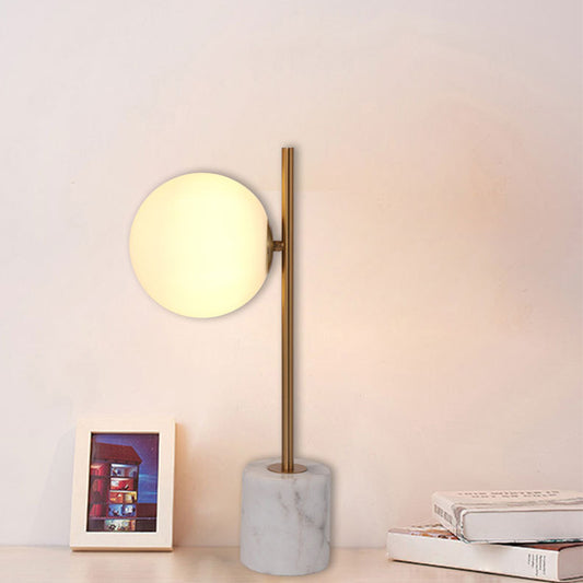 White Glass Ball Night Lamp Simple Single-Bulb Table Stand Light with Brass Pole and Marble Base Clearhalo 'Lamps' 'Table Lamps' Lighting' 1983790