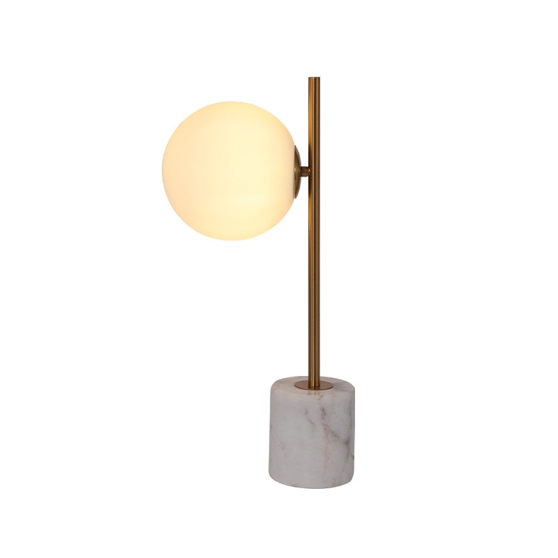 White Glass Ball Night Lamp Simple Single-Bulb Table Stand Light with Brass Pole and Marble Base Clearhalo 'Lamps' 'Table Lamps' Lighting' 1983791