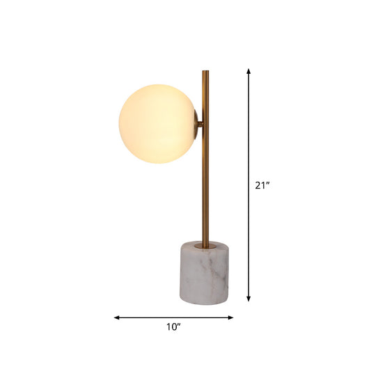 White Glass Ball Night Lamp Simple Single-Bulb Table Stand Light with Brass Pole and Marble Base Clearhalo 'Lamps' 'Table Lamps' Lighting' 1983792