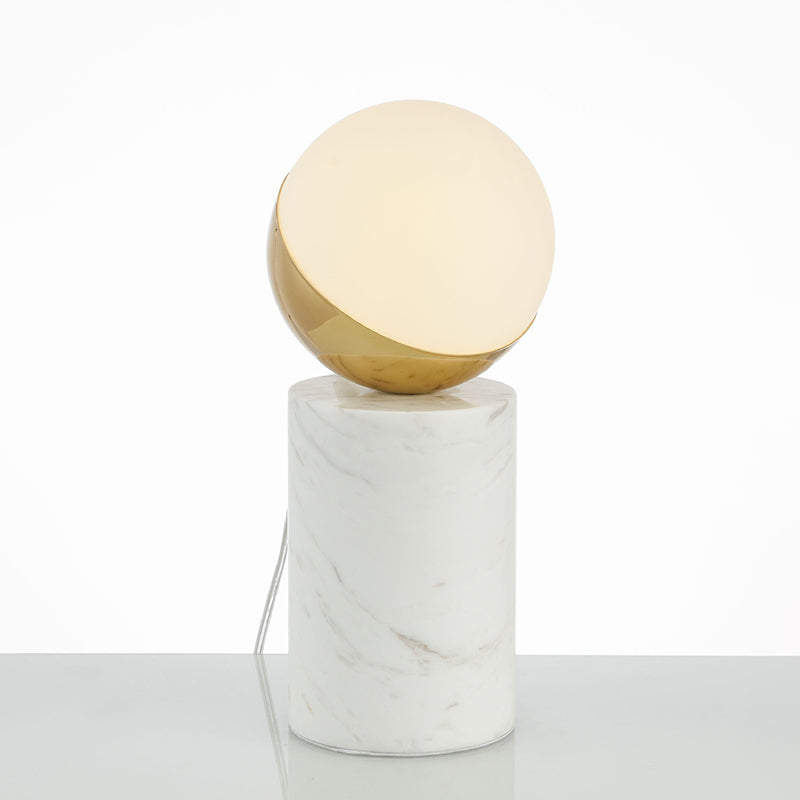 Minimalist Ball Nightstand Light Cream Glass Single Bedside Table Lamp with Marble Pillar in Brass and White White Clearhalo 'Lamps' 'Table Lamps' Lighting' 1983793