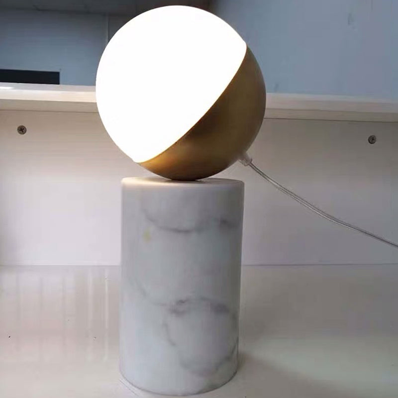 Minimalist Ball Nightstand Light Cream Glass Single Bedside Table Lamp with Marble Pillar in Brass and White Clearhalo 'Lamps' 'Table Lamps' Lighting' 1983794
