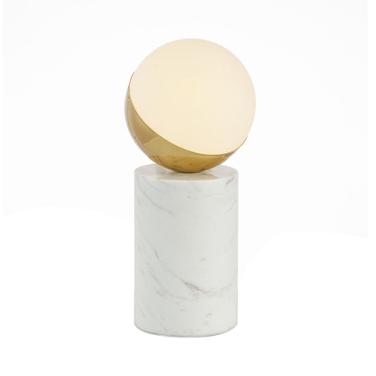 Minimalist Ball Nightstand Light Cream Glass Single Bedside Table Lamp with Marble Pillar in Brass and White Clearhalo 'Lamps' 'Table Lamps' Lighting' 1983795