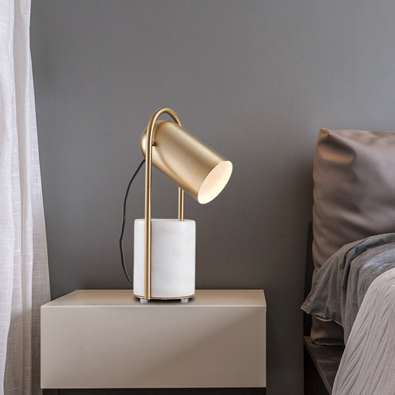 Metal Cloche Table Stand Light Designer 1-Light Brass Nightstand Lamp with White Marble Pedestal White Clearhalo 'Lamps' 'Table Lamps' Lighting' 1983805