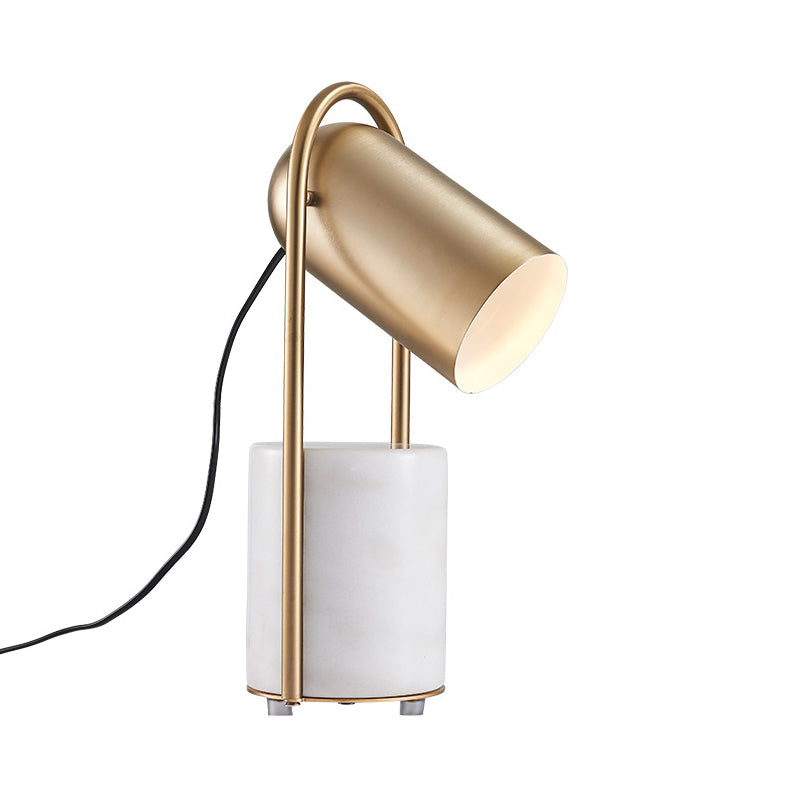 Metal Cloche Table Stand Light Designer 1-Light Brass Nightstand Lamp with White Marble Pedestal Clearhalo 'Lamps' 'Table Lamps' Lighting' 1983808