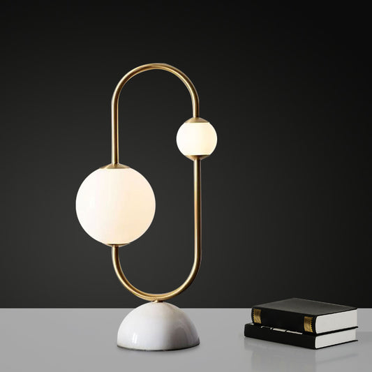 Brass Circuit Design Night Lamp Postmodern 2 Bulbs White Glass Table Lighting with Marble Base Clearhalo 'Lamps' 'Table Lamps' Lighting' 1983812