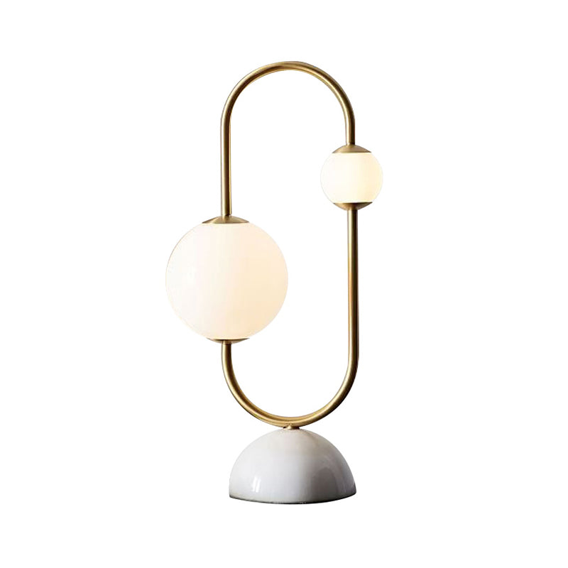 Brass Circuit Design Night Lamp Postmodern 2 Bulbs White Glass Table Lighting with Marble Base Clearhalo 'Lamps' 'Table Lamps' Lighting' 1983813