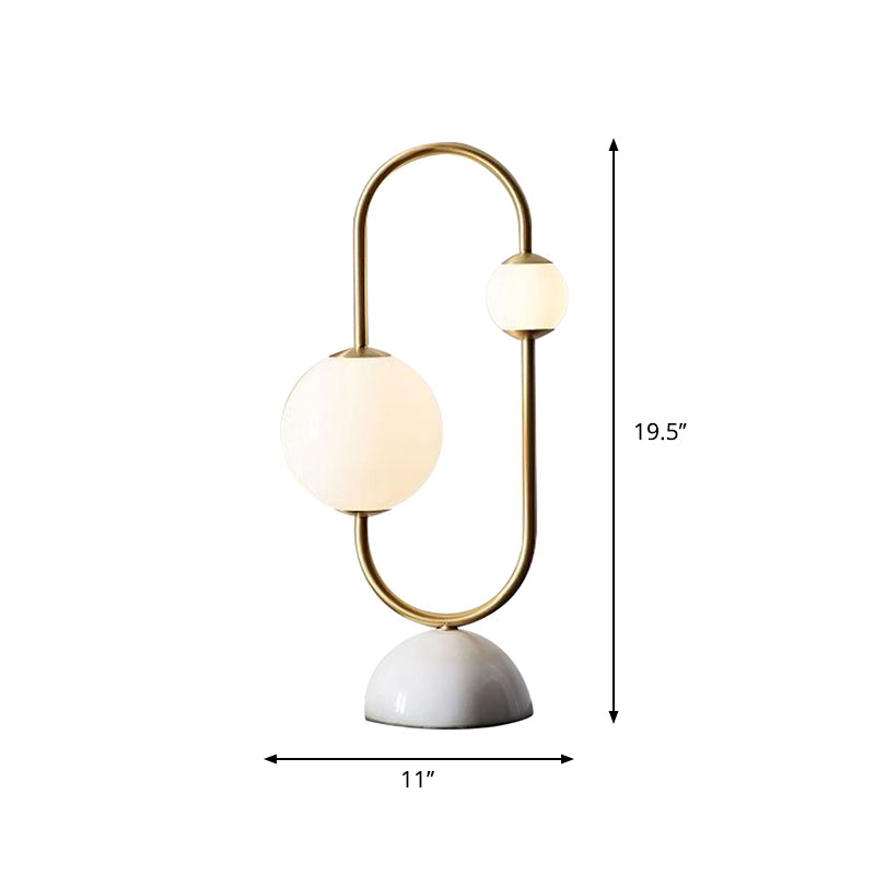 Brass Circuit Design Night Lamp Postmodern 2 Bulbs White Glass Table Lighting with Marble Base Clearhalo 'Lamps' 'Table Lamps' Lighting' 1983814