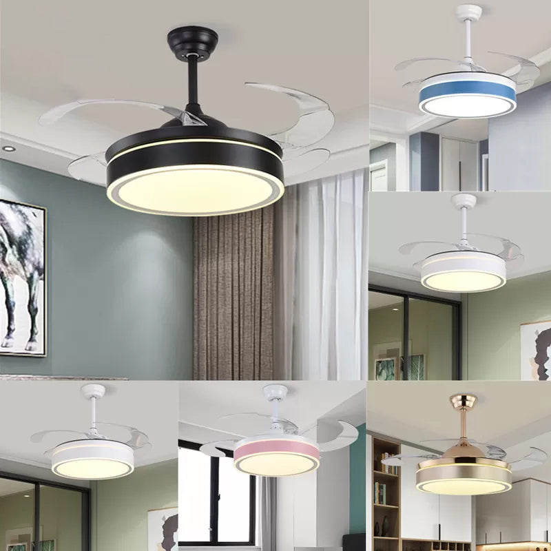 Acrylic Round 4 Blades Pendant Fan Light Fixture Modern LED Semi Flush for Bedroom, 20" Wide Clearhalo 'Ceiling Fans with Lights' 'Ceiling Fans' 'Modern Ceiling Fans' 'Modern' Lighting' 1983816