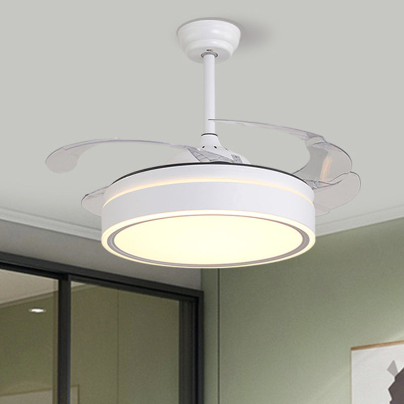 Acrylic Round 4 Blades Pendant Fan Light Fixture Modern LED Semi Flush for Bedroom, 20" Wide White Clearhalo 'Ceiling Fans with Lights' 'Ceiling Fans' 'Modern Ceiling Fans' 'Modern' Lighting' 1983820