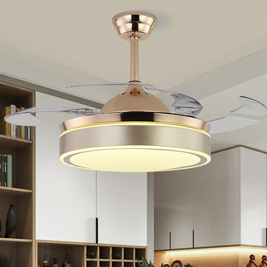 Acrylic Round 4 Blades Pendant Fan Light Fixture Modern LED Semi Flush for Bedroom, 20" Wide Gold Clearhalo 'Ceiling Fans with Lights' 'Ceiling Fans' 'Modern Ceiling Fans' 'Modern' Lighting' 1983823