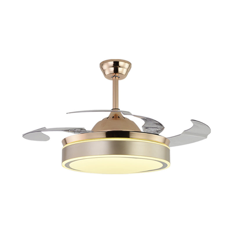 Acrylic Round 4 Blades Pendant Fan Light Fixture Modern LED Semi Flush for Bedroom, 20" Wide Clearhalo 'Ceiling Fans with Lights' 'Ceiling Fans' 'Modern Ceiling Fans' 'Modern' Lighting' 1983824
