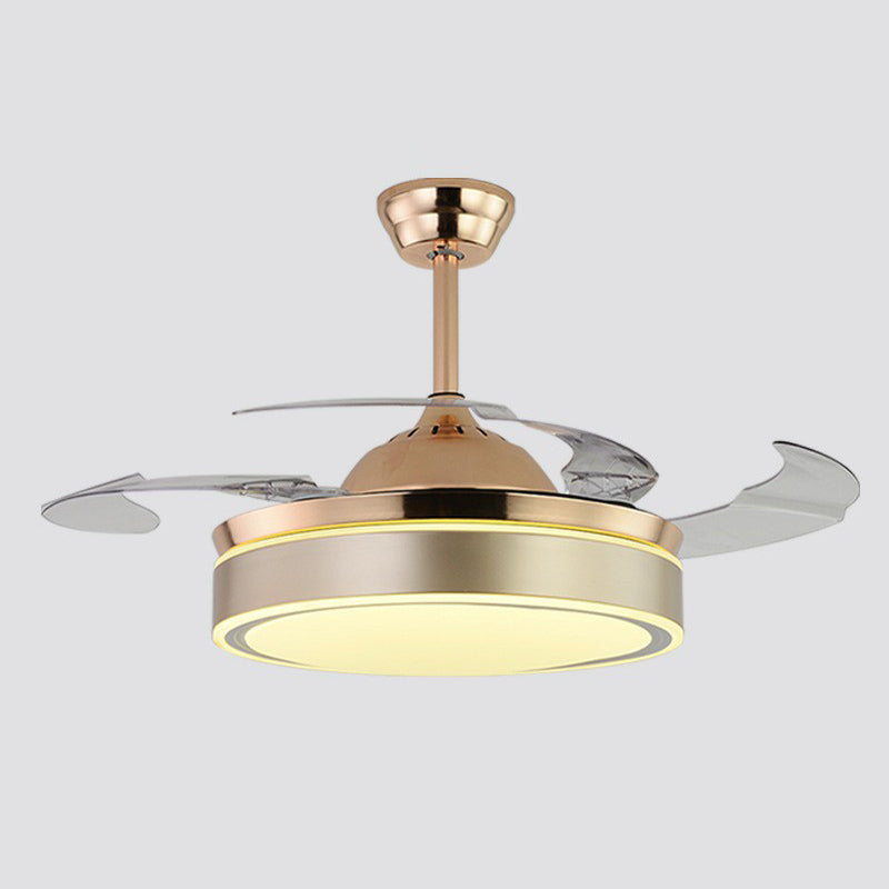Acrylic Round 4 Blades Pendant Fan Light Fixture Modern LED Semi Flush for Bedroom, 20" Wide Clearhalo 'Ceiling Fans with Lights' 'Ceiling Fans' 'Modern Ceiling Fans' 'Modern' Lighting' 1983825