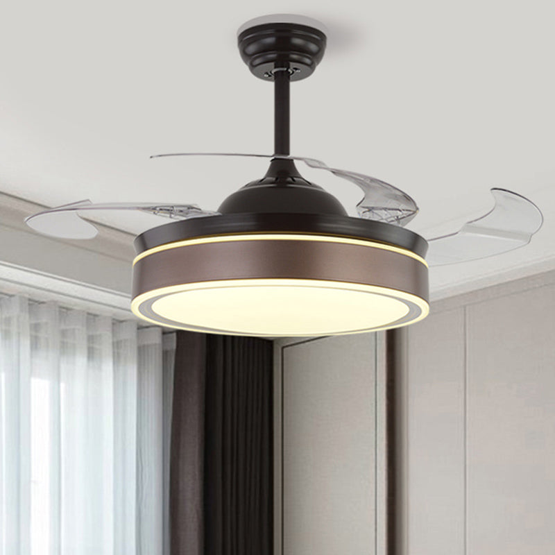 Acrylic Round 4 Blades Pendant Fan Light Fixture Modern LED Semi Flush for Bedroom, 20" Wide Coffee Clearhalo 'Ceiling Fans with Lights' 'Ceiling Fans' 'Modern Ceiling Fans' 'Modern' Lighting' 1983826