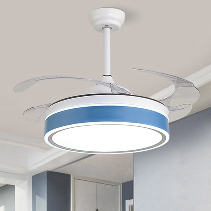 Acrylic Round 4 Blades Pendant Fan Light Fixture Modern LED Semi Flush for Bedroom, 20" Wide Blue Clearhalo 'Ceiling Fans with Lights' 'Ceiling Fans' 'Modern Ceiling Fans' 'Modern' Lighting' 1983832