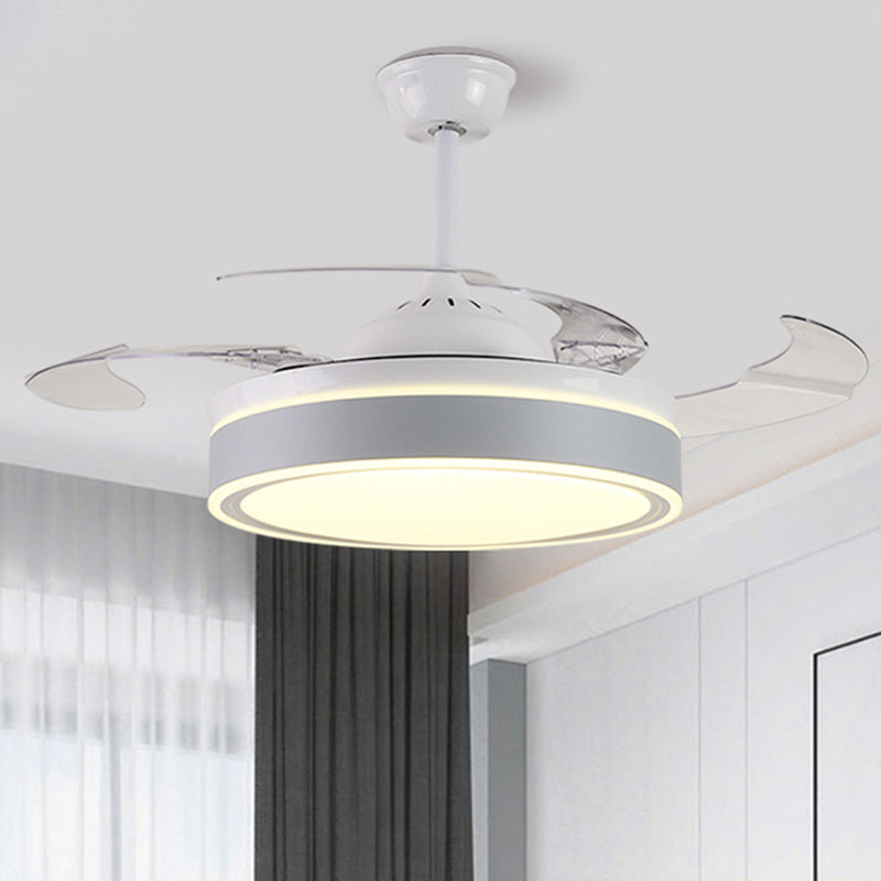 Acrylic Round 4 Blades Pendant Fan Light Fixture Modern LED Semi Flush for Bedroom, 20" Wide Grey Clearhalo 'Ceiling Fans with Lights' 'Ceiling Fans' 'Modern Ceiling Fans' 'Modern' Lighting' 1983835