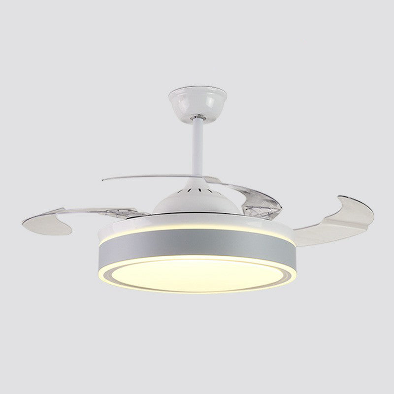 Acrylic Round 4 Blades Pendant Fan Light Fixture Modern LED Semi Flush for Bedroom, 20" Wide Clearhalo 'Ceiling Fans with Lights' 'Ceiling Fans' 'Modern Ceiling Fans' 'Modern' Lighting' 1983837