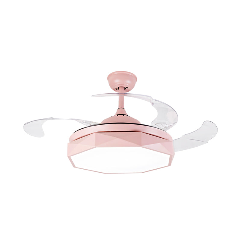 Prismy Living Room Ceiling Fan Light Metallic 15.5" Wide LED Nordic Semi Flush Mount, 4 Blades Clearhalo 'Ceiling Fans with Lights' 'Ceiling Fans' 'Modern Ceiling Fans' 'Modern' Lighting' 1983841