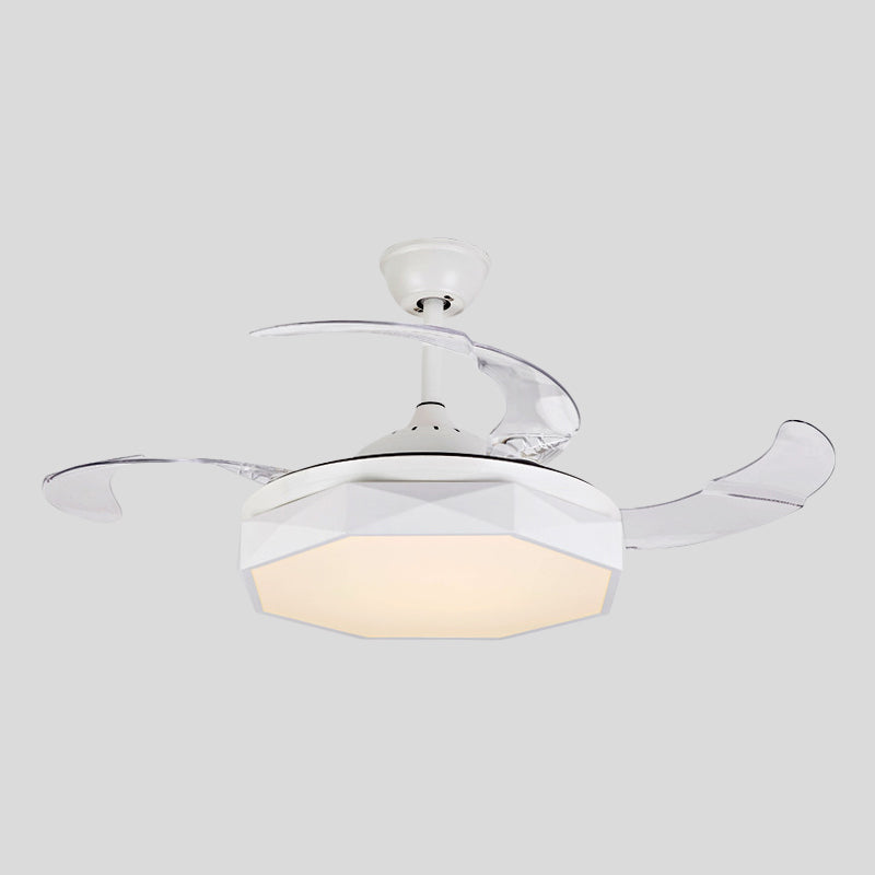 Prismy Living Room Ceiling Fan Light Metallic 15.5" Wide LED Nordic Semi Flush Mount, 4 Blades Clearhalo 'Ceiling Fans with Lights' 'Ceiling Fans' 'Modern Ceiling Fans' 'Modern' Lighting' 1983849