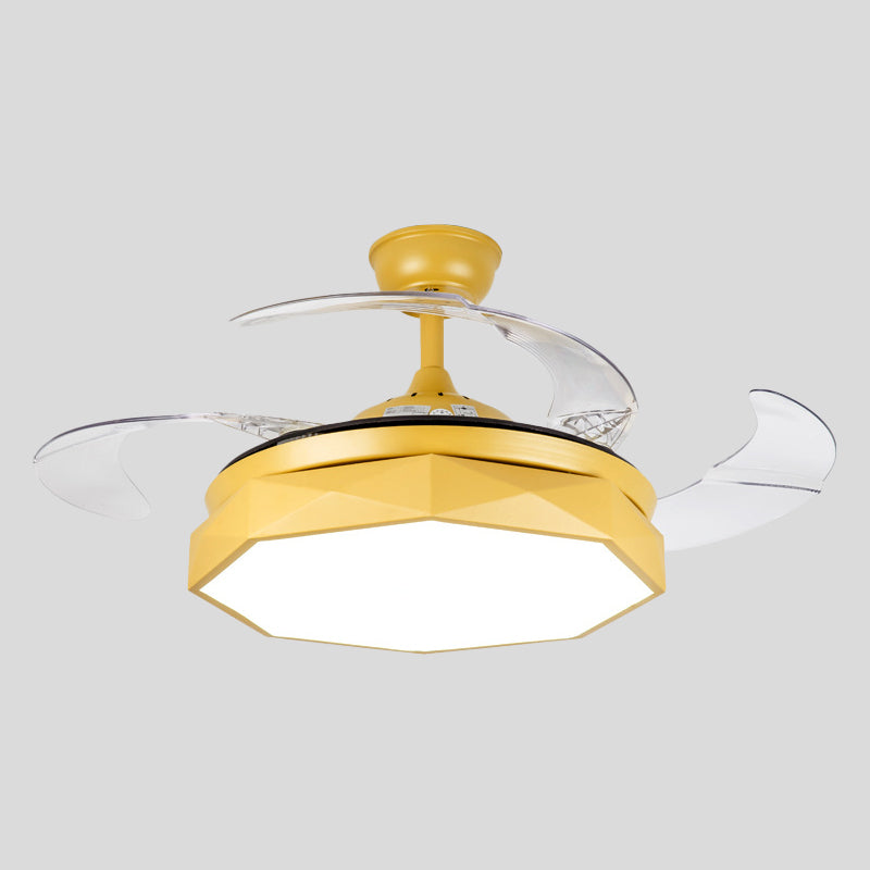 Prismy Living Room Ceiling Fan Light Metallic 15.5" Wide LED Nordic Semi Flush Mount, 4 Blades Clearhalo 'Ceiling Fans with Lights' 'Ceiling Fans' 'Modern Ceiling Fans' 'Modern' Lighting' 1983852