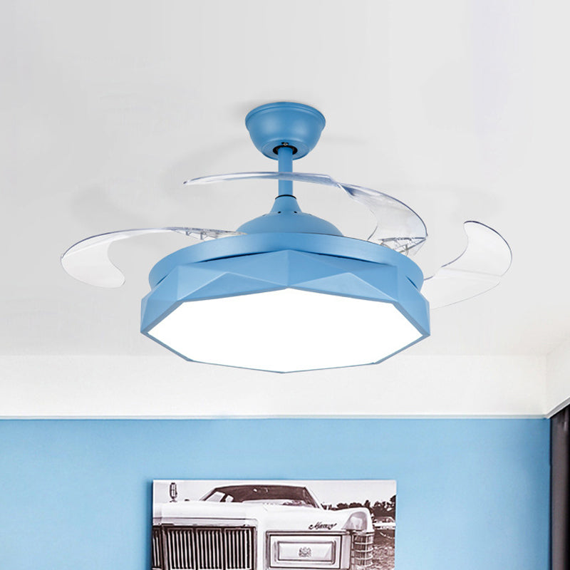 Prismy Living Room Ceiling Fan Light Metallic 15.5" Wide LED Nordic Semi Flush Mount, 4 Blades Blue Clearhalo 'Ceiling Fans with Lights' 'Ceiling Fans' 'Modern Ceiling Fans' 'Modern' Lighting' 1983853