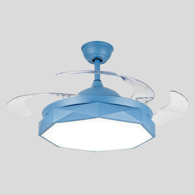 Prismy Living Room Ceiling Fan Light Metallic 15.5" Wide LED Nordic Semi Flush Mount, 4 Blades Clearhalo 'Ceiling Fans with Lights' 'Ceiling Fans' 'Modern Ceiling Fans' 'Modern' Lighting' 1983855