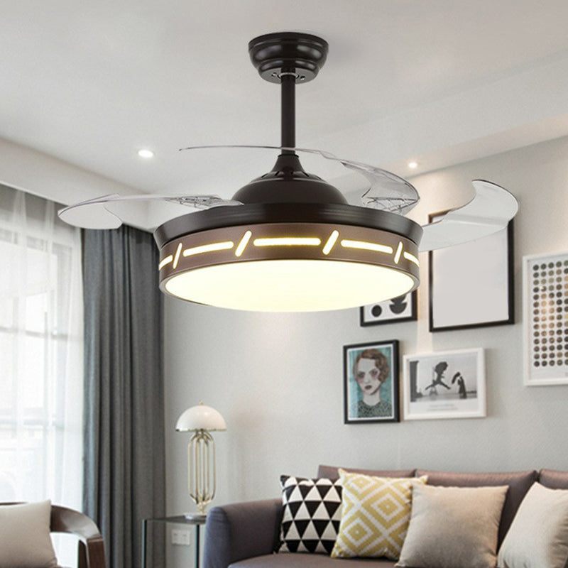 4 Blades LED Bedroom Semi Flush Contemporary 20" Wide Hanging Fan Light Fixture with Circle Acrylic Shade Black Clearhalo 'Ceiling Fans with Lights' 'Ceiling Fans' 'Modern Ceiling Fans' 'Modern' Lighting' 1983856