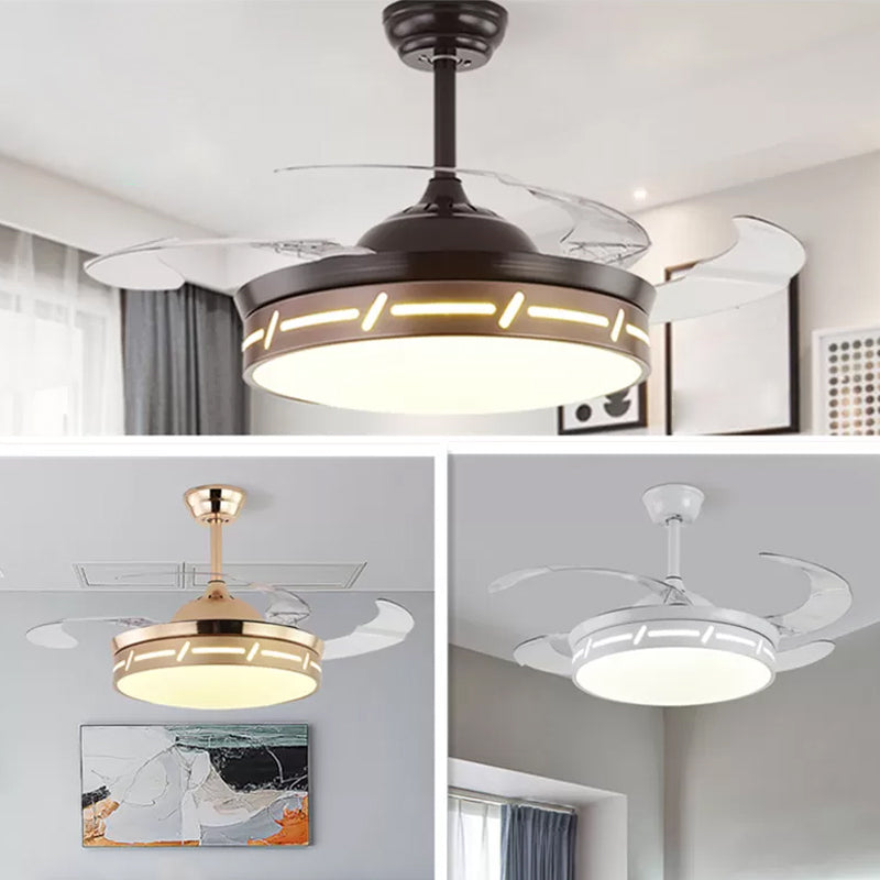 4 Blades LED Bedroom Semi Flush Contemporary 20" Wide Hanging Fan Light Fixture with Circle Acrylic Shade Clearhalo 'Ceiling Fans with Lights' 'Ceiling Fans' 'Modern Ceiling Fans' 'Modern' Lighting' 1983857