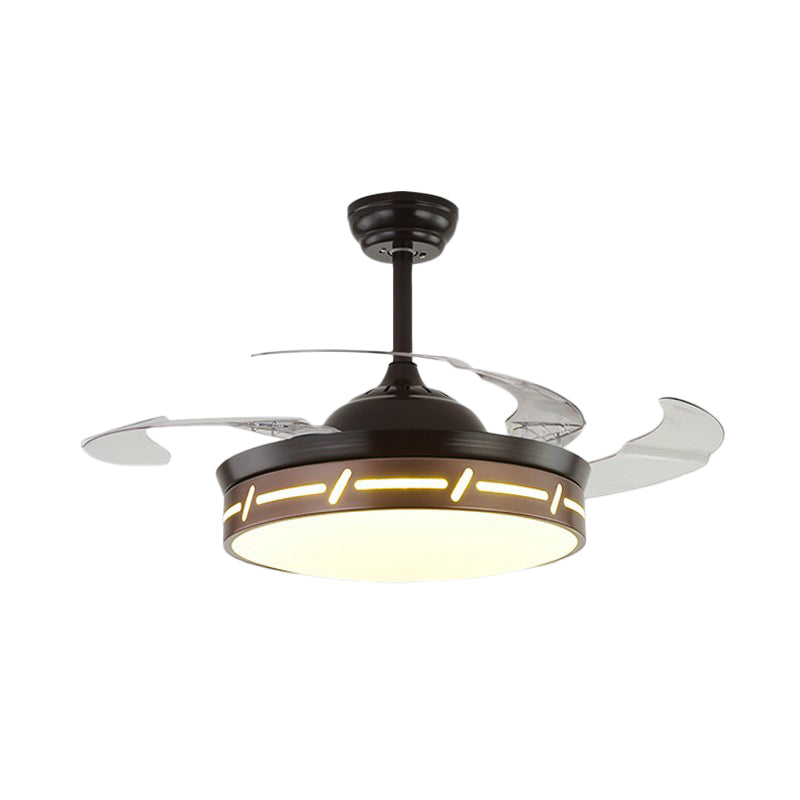 4 Blades LED Bedroom Semi Flush Contemporary 20" Wide Hanging Fan Light Fixture with Circle Acrylic Shade Clearhalo 'Ceiling Fans with Lights' 'Ceiling Fans' 'Modern Ceiling Fans' 'Modern' Lighting' 1983858