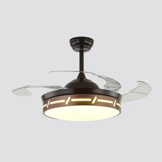 4 Blades LED Bedroom Semi Flush Contemporary 20" Wide Hanging Fan Light Fixture with Circle Acrylic Shade Clearhalo 'Ceiling Fans with Lights' 'Ceiling Fans' 'Modern Ceiling Fans' 'Modern' Lighting' 1983859