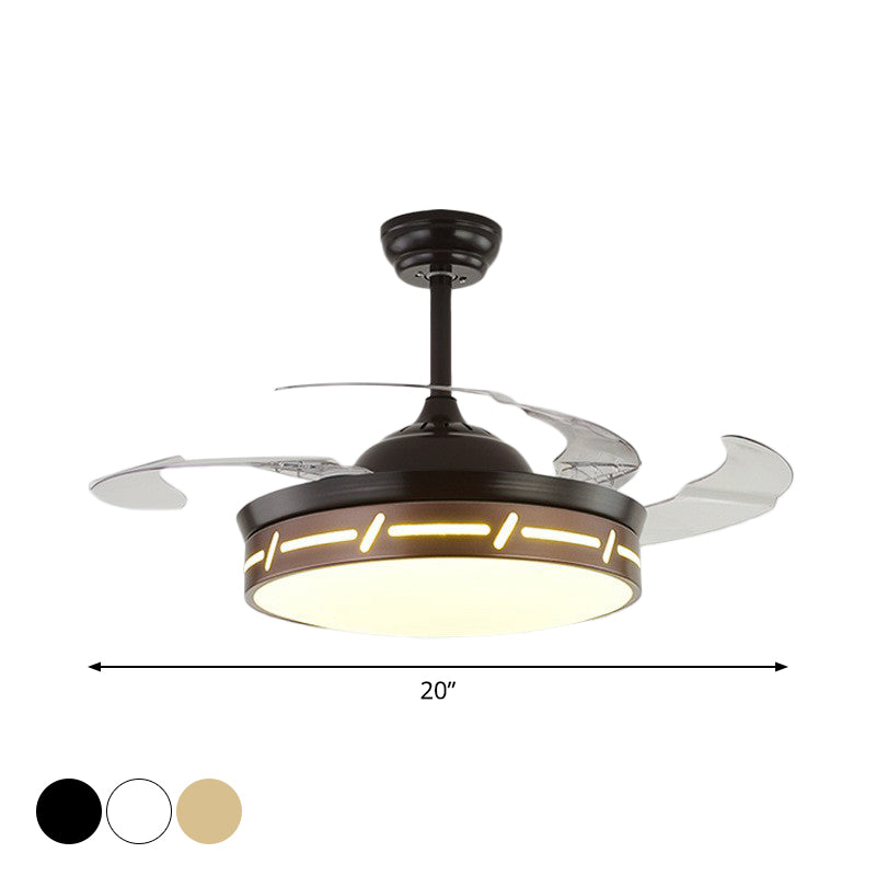 4 Blades LED Bedroom Semi Flush Contemporary 20" Wide Hanging Fan Light Fixture with Circle Acrylic Shade Clearhalo 'Ceiling Fans with Lights' 'Ceiling Fans' 'Modern Ceiling Fans' 'Modern' Lighting' 1983860