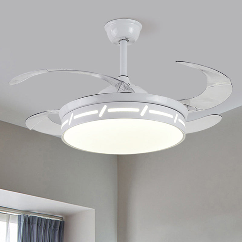 4 Blades LED Bedroom Semi Flush Contemporary 20" Wide Hanging Fan Light Fixture with Circle Acrylic Shade White Clearhalo 'Ceiling Fans with Lights' 'Ceiling Fans' 'Modern Ceiling Fans' 'Modern' Lighting' 1983861