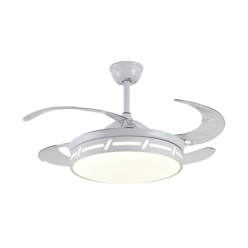 4 Blades LED Bedroom Semi Flush Contemporary 20" Wide Hanging Fan Light Fixture with Circle Acrylic Shade Clearhalo 'Ceiling Fans with Lights' 'Ceiling Fans' 'Modern Ceiling Fans' 'Modern' Lighting' 1983862