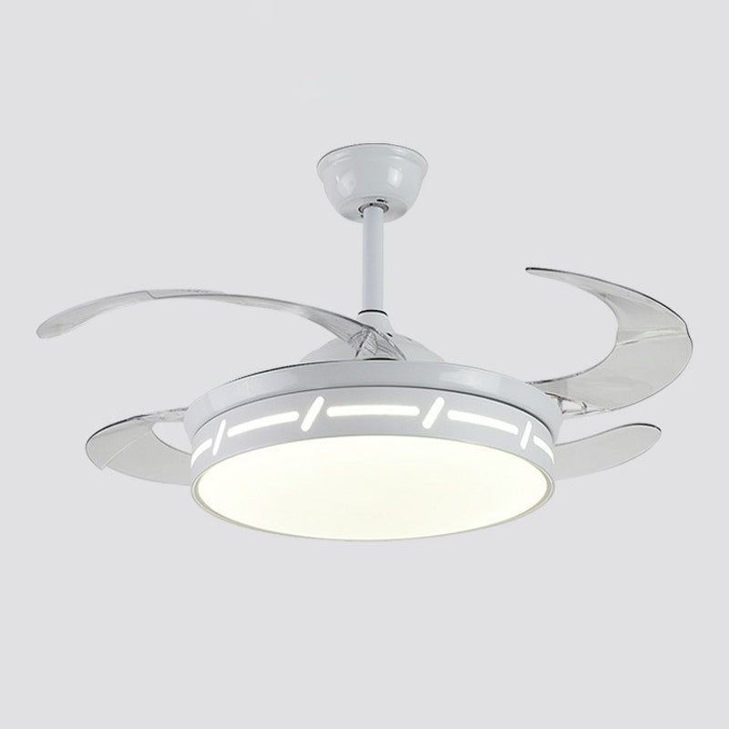 4 Blades LED Bedroom Semi Flush Contemporary 20" Wide Hanging Fan Light Fixture with Circle Acrylic Shade Clearhalo 'Ceiling Fans with Lights' 'Ceiling Fans' 'Modern Ceiling Fans' 'Modern' Lighting' 1983863