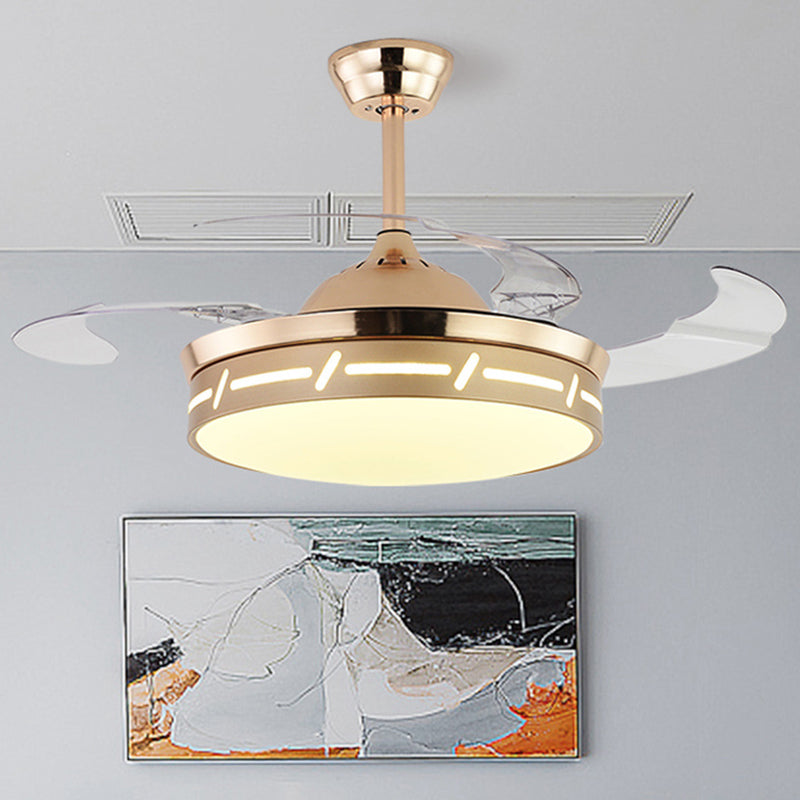 4 Blades LED Bedroom Semi Flush Contemporary 20" Wide Hanging Fan Light Fixture with Circle Acrylic Shade Clearhalo 'Ceiling Fans with Lights' 'Ceiling Fans' 'Modern Ceiling Fans' 'Modern' Lighting' 1983865