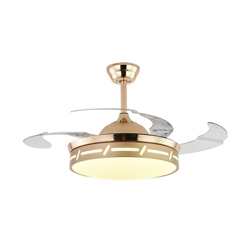 4 Blades LED Bedroom Semi Flush Contemporary 20" Wide Hanging Fan Light Fixture with Circle Acrylic Shade Clearhalo 'Ceiling Fans with Lights' 'Ceiling Fans' 'Modern Ceiling Fans' 'Modern' Lighting' 1983866