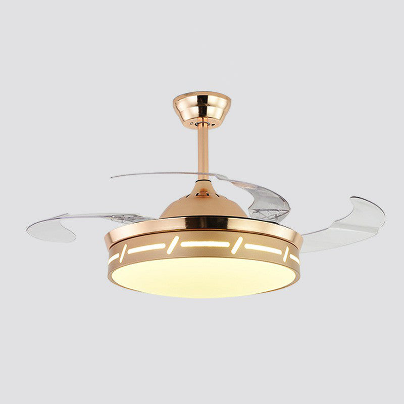 4 Blades LED Bedroom Semi Flush Contemporary 20" Wide Hanging Fan Light Fixture with Circle Acrylic Shade Clearhalo 'Ceiling Fans with Lights' 'Ceiling Fans' 'Modern Ceiling Fans' 'Modern' Lighting' 1983867