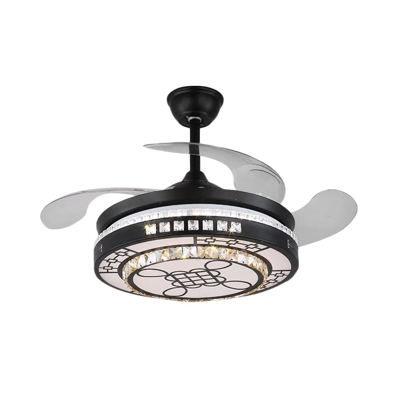 4 Blades Layered Bedroom Semi Flush Crystal 20" Wide LED Simplicity Hanging Fan Light Fixture in Black Clearhalo 'Ceiling Fans with Lights' 'Ceiling Fans' 'Modern Ceiling Fans' 'Modern' Lighting' 1983869