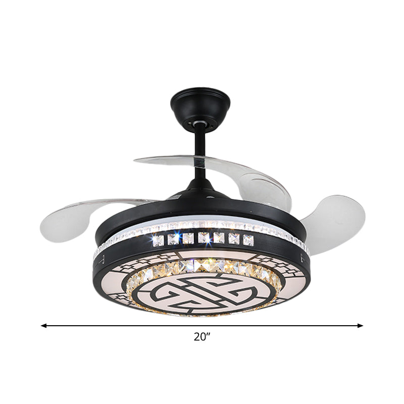 4 Blades Layered Bedroom Semi Flush Crystal 20" Wide LED Simplicity Hanging Fan Light Fixture in Black Clearhalo 'Ceiling Fans with Lights' 'Ceiling Fans' 'Modern Ceiling Fans' 'Modern' Lighting' 1983875