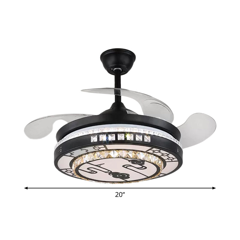 4 Blades Layered Bedroom Semi Flush Crystal 20" Wide LED Simplicity Hanging Fan Light Fixture in Black Clearhalo 'Ceiling Fans with Lights' 'Ceiling Fans' 'Modern Ceiling Fans' 'Modern' Lighting' 1983879