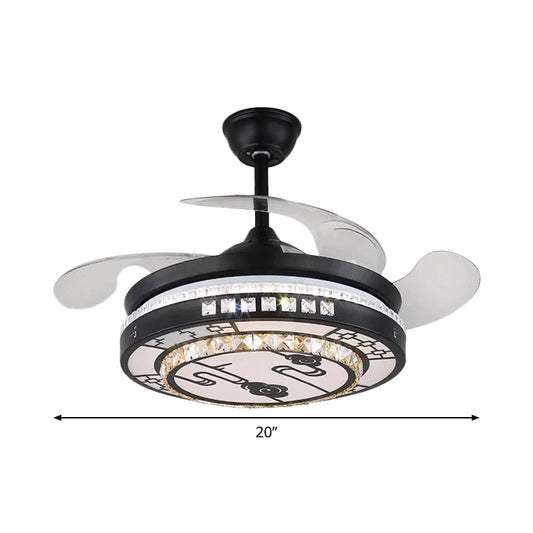 4 Blades Layered Bedroom Semi Flush Crystal 20" Wide LED Simplicity Hanging Fan Light Fixture in Black Clearhalo 'Ceiling Fans with Lights' 'Ceiling Fans' 'Modern Ceiling Fans' 'Modern' Lighting' 1983879