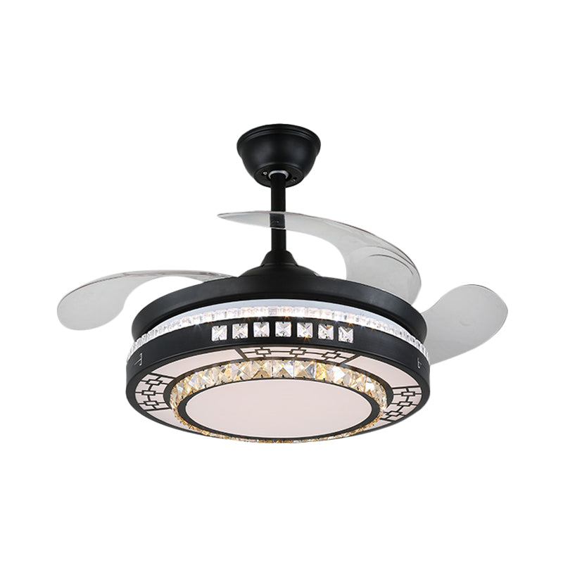 4 Blades Layered Bedroom Semi Flush Crystal 20" Wide LED Simplicity Hanging Fan Light Fixture in Black Clearhalo 'Ceiling Fans with Lights' 'Ceiling Fans' 'Modern Ceiling Fans' 'Modern' Lighting' 1983881