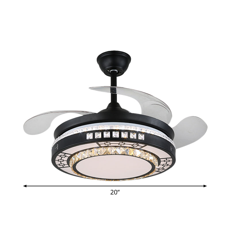 4 Blades Layered Bedroom Semi Flush Crystal 20" Wide LED Simplicity Hanging Fan Light Fixture in Black Clearhalo 'Ceiling Fans with Lights' 'Ceiling Fans' 'Modern Ceiling Fans' 'Modern' Lighting' 1983883