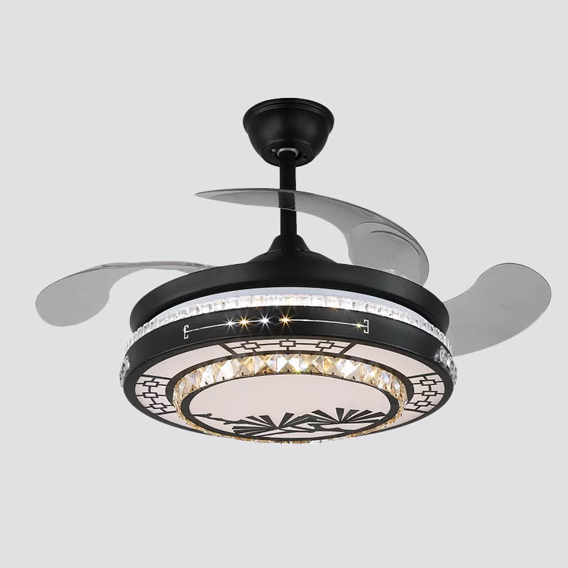 4 Blades Layered Bedroom Semi Flush Crystal 20" Wide LED Simplicity Hanging Fan Light Fixture in Black Clearhalo 'Ceiling Fans with Lights' 'Ceiling Fans' 'Modern Ceiling Fans' 'Modern' Lighting' 1983885